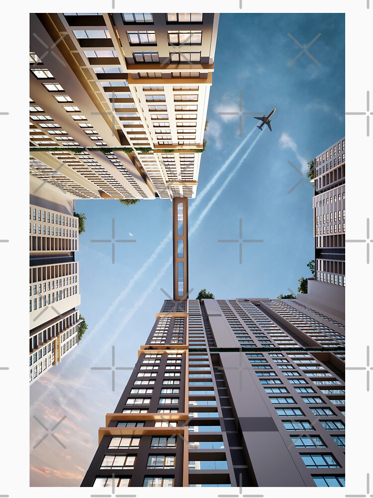 [Graphic] Airplane flying over buildings by VinBasis