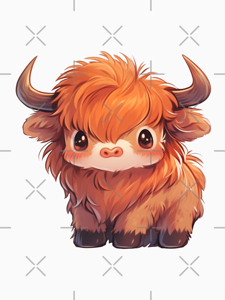Cute Kawaii Scottish Hairy Baby Highland Cow by CozyKawaiiArt