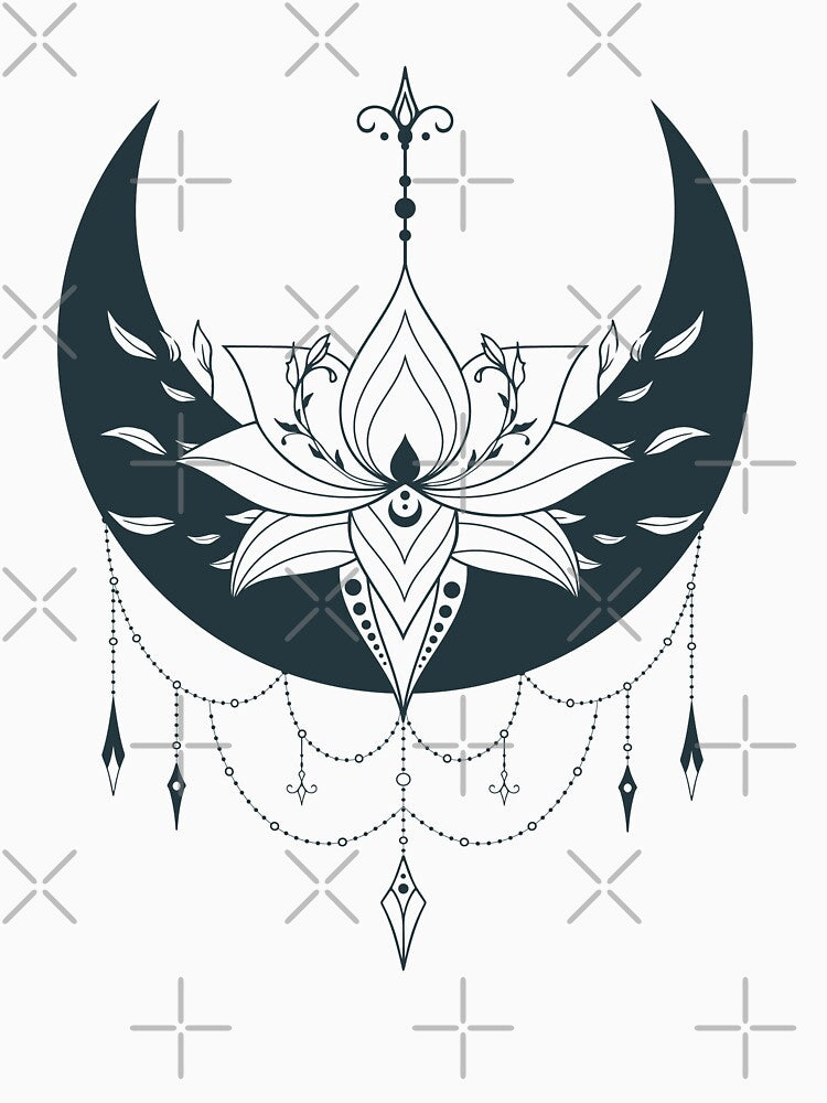 Mystical Lotus Flower Crescent Moon Boho Mandala Chandelier by Krasnovaovaova