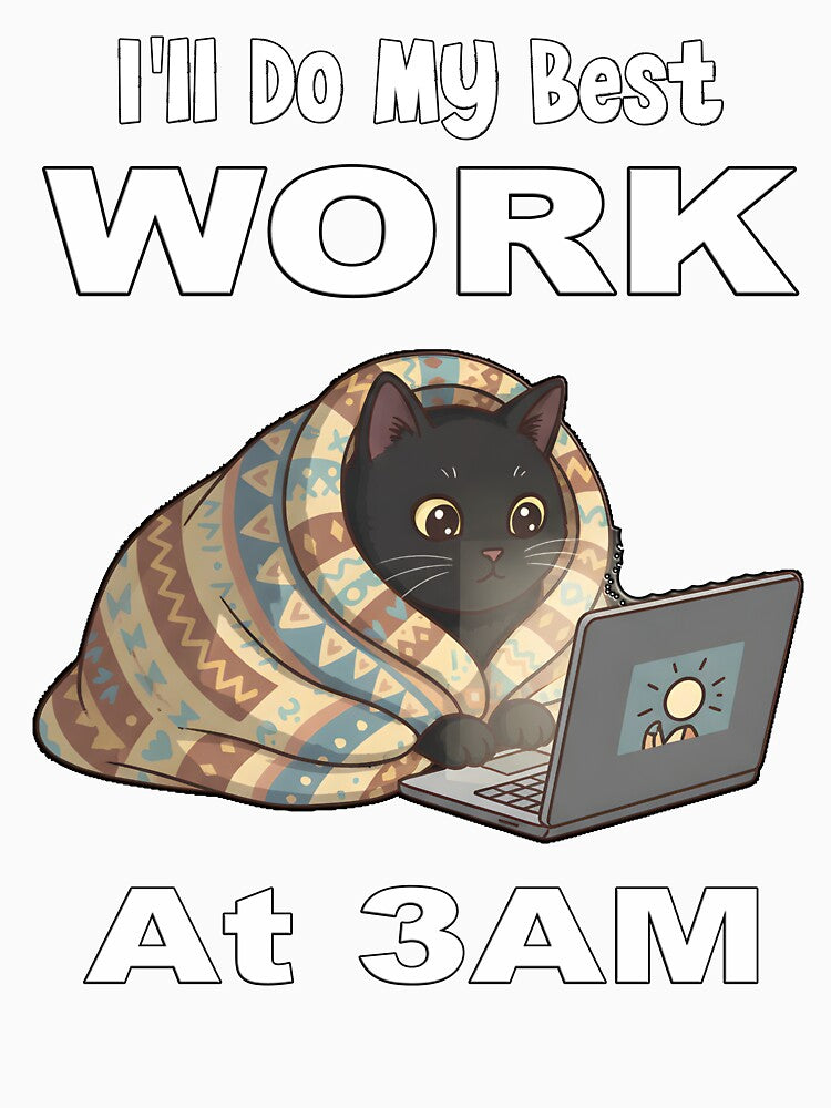 I'll Do My Best Work At 3AM Funny Night Owl Black Cat on Laptop Cozy Blanket by Jt41