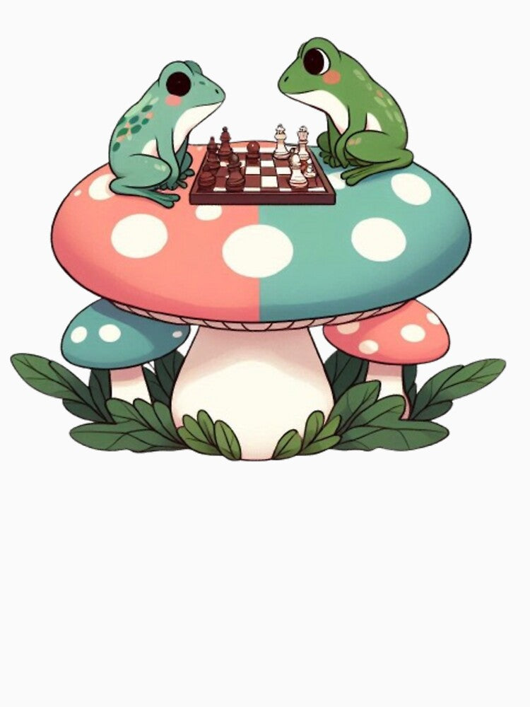 Chess Frogs on Mushroom – Whimsical Design by Dogandesighn