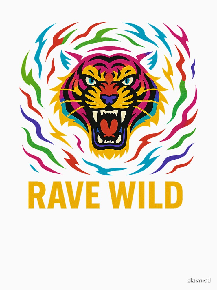 Rave Wild – Psychedelic Tiger Head Neon Design by slavmod