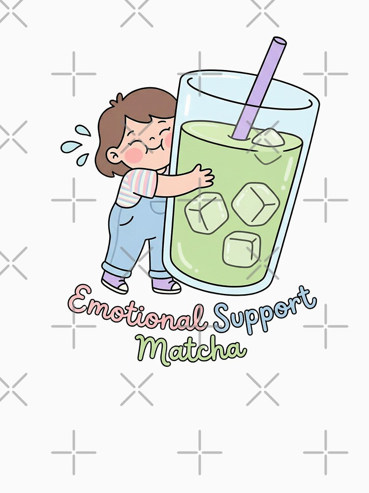 Emotional Support Matcha – Cute Cozy Matcha Lover Sticker, Comfort Drink Illustration by MuseAI