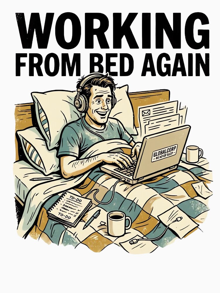 Working From Bed Again – Funny Vintage Freelancer Remote Work Design by urbinet