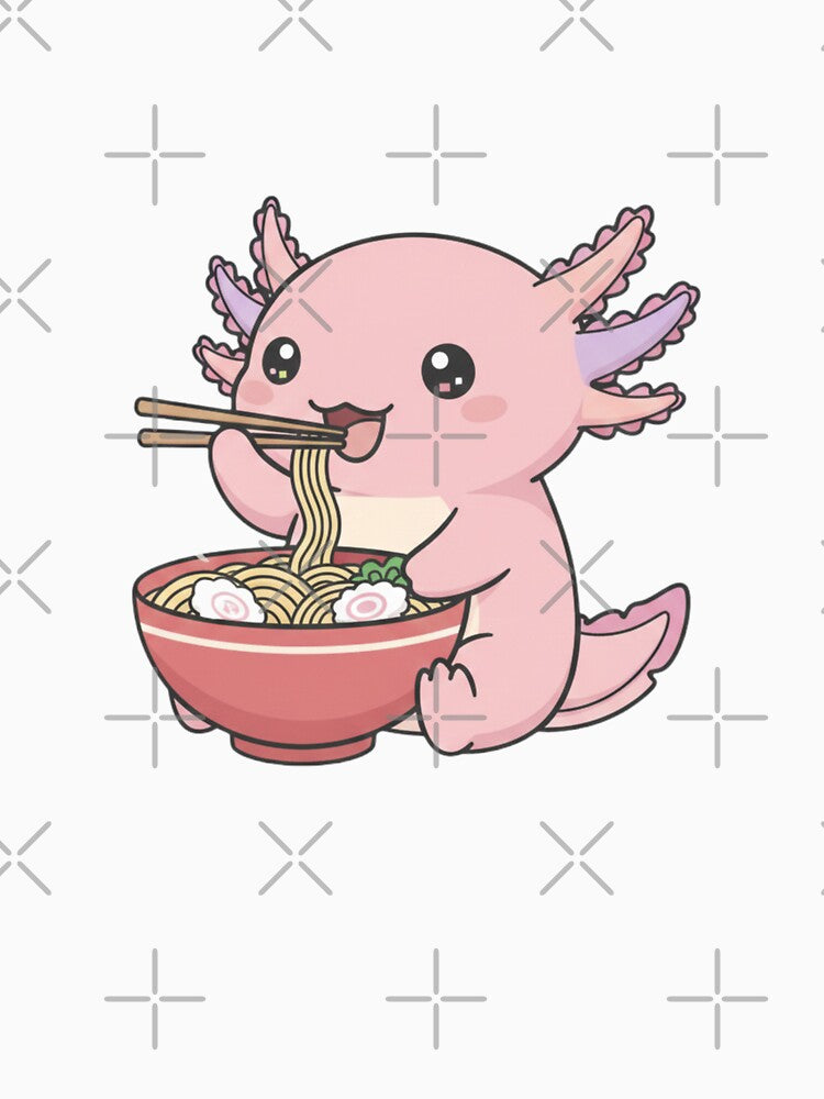 Ramen Axolotl cute kawaii pink funny adorable doodle birthday christmas by CheeseBlueprint