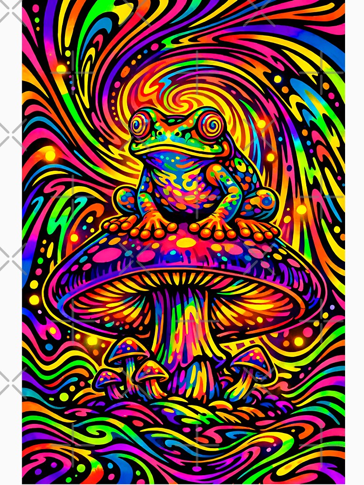 Trippy Psychedelic Frog on Cosmic Mushroom - Psychonaut Toad by RustedToad