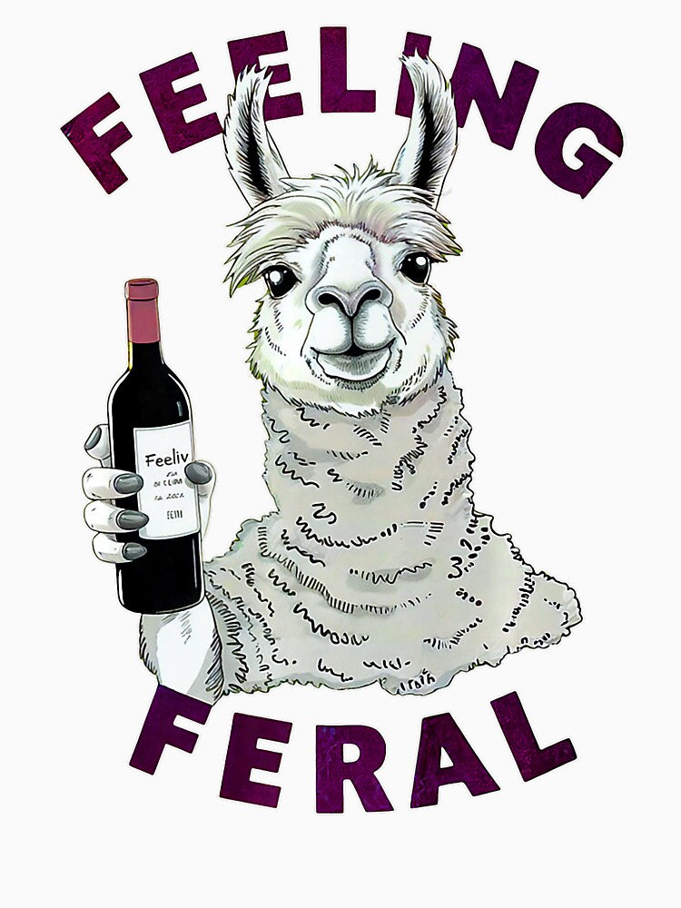 Llama Lama Glama Feeling Feral Funny Retro Drinking Wine by spirorinin