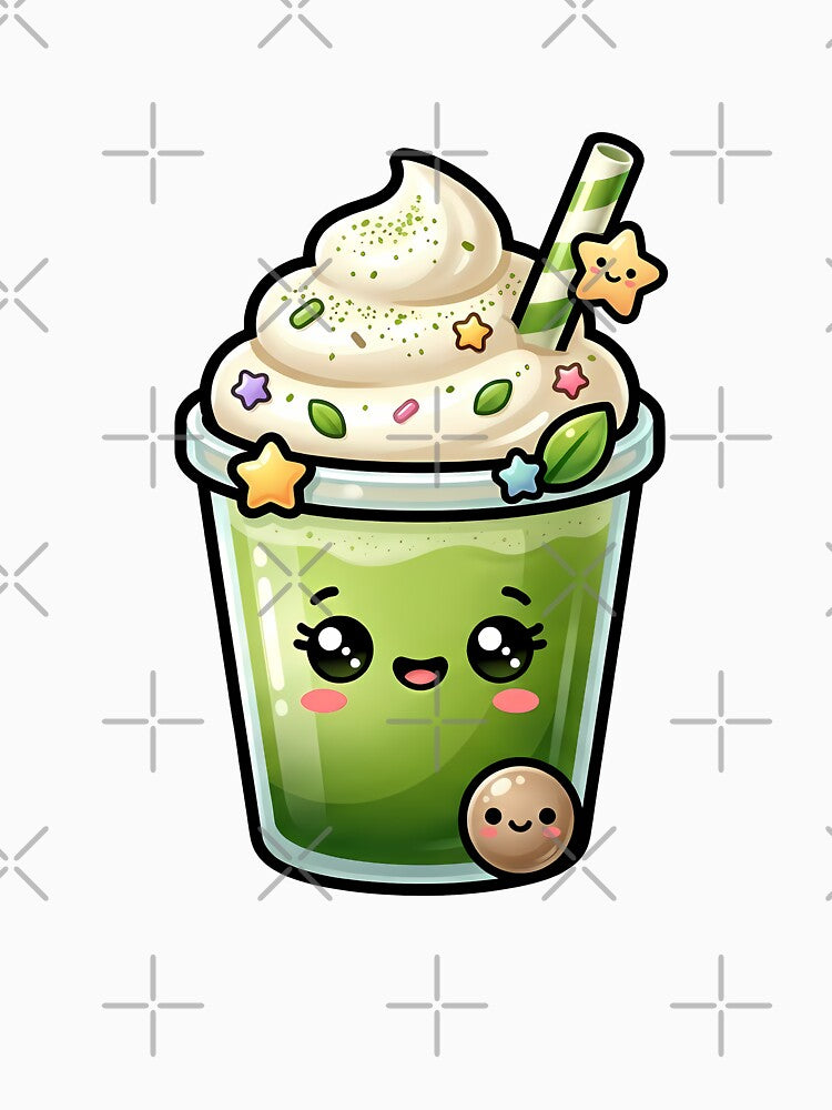 Cute Matcha Milkshake Kawaii Japanese Café Aesthetic Design by BobaBunny76