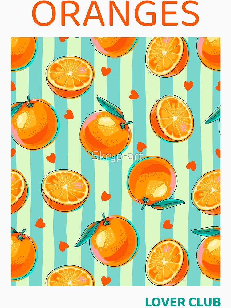 Cute Orange Pattern on Striped Background Retro Citrus Fruit Design by Skryp-art