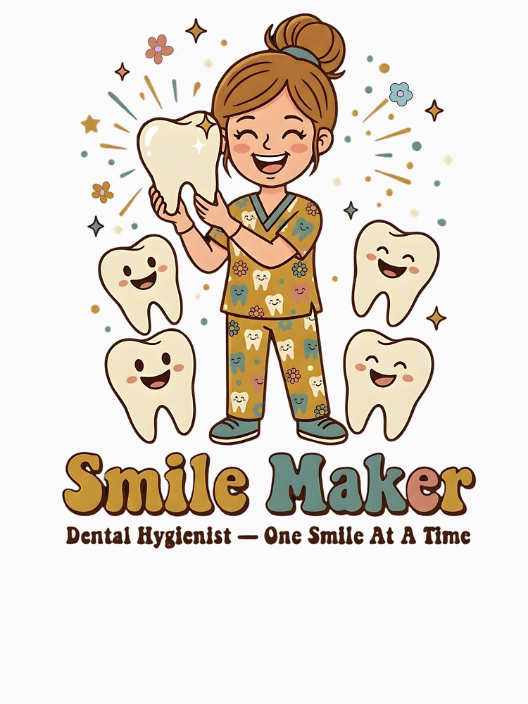 Smile Maker Dental Hygienist One Smile At A Time — Funny Retro Dental Gift Tooth Character Shirt by CottonFirst
