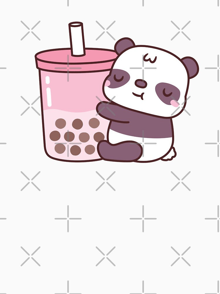 Cute Little Panda Hugging Strawberry Milk Tea With Boba by rustydoodle