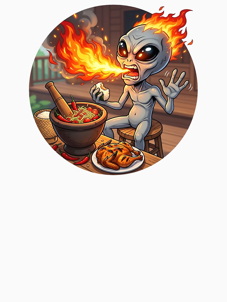 Funny Alien Eating Spicy Thai Papaya Salad Som Tum by Sunkhung