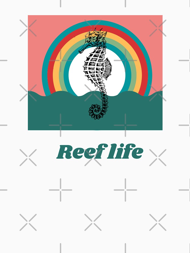 Reef life Cool Aquarium hobby with retro sunset seahorse by Learntobeamom