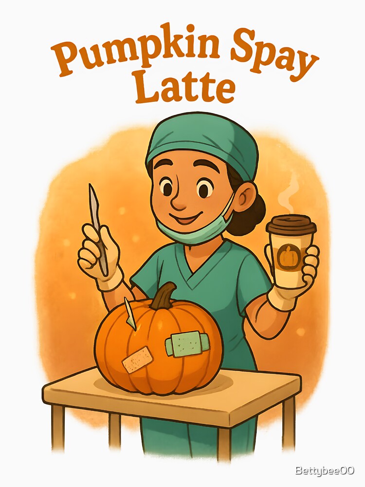 Pumpkin Spay Latte – Funny Veterinary Halloween Pun Design by Bettybee00
