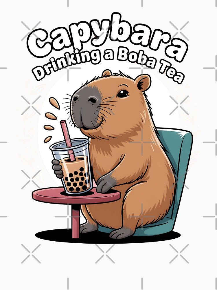Cute Capybara Loves Drinking Bubble Tea by belladesign7