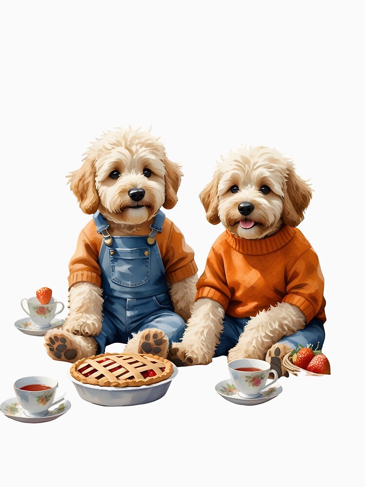 Doodle Puppy Picnic Art by Kedspicedesign