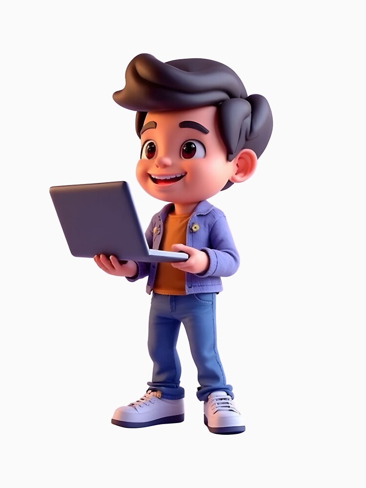 Smiling Character Holding an Open Laptop – Modern Work from Home Illustration by PrintCreations9