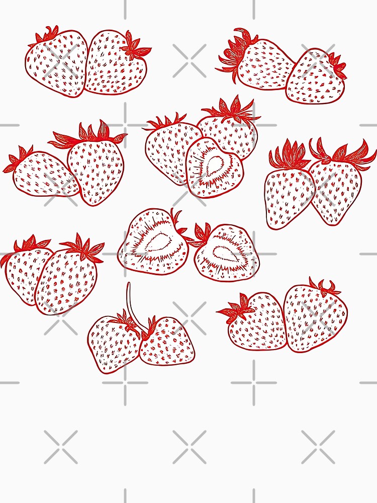 White and Red Hand-Drawn Strawberry Duo Pattern Art by ArtfulWeave