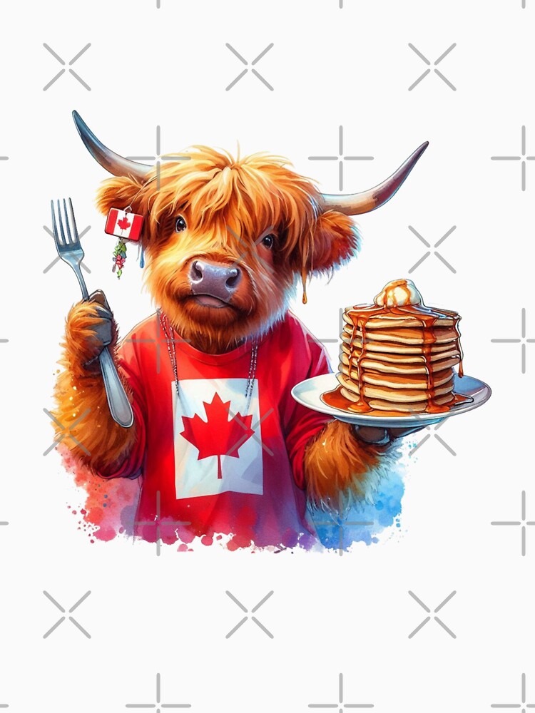 Scottish Highland Cow in Canada Colorful Watercolor by MaedK