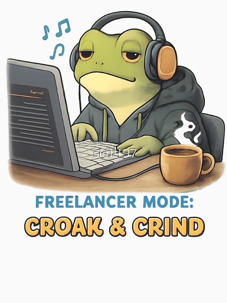 Freelancer Mode: Croak & Grind – Cute Frog Work From Home Illustration by SidTastic