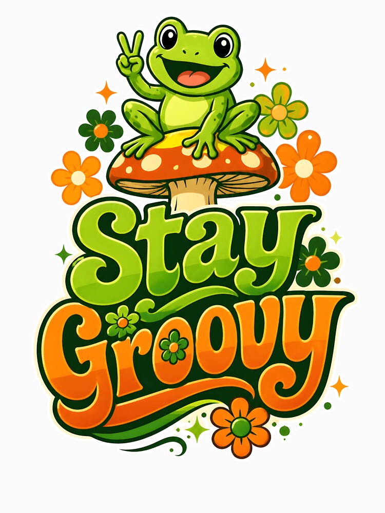 Stay Groovy Frog Mushroom Retro 70s. by Mr Lee