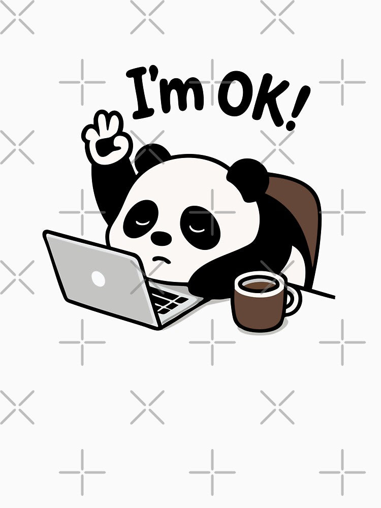 Cute Panda Working on Laptop with Coffee – I'm OK Design by graphicnew