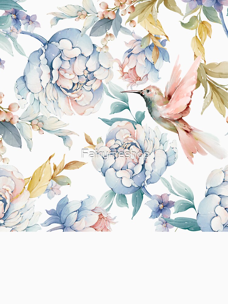 Peony Blooms & Hummingbird by Fairymeshop