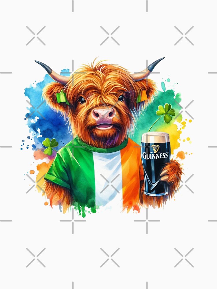 Scottish Highland Cow in Ireland Colorful Watercolor by MaedK
