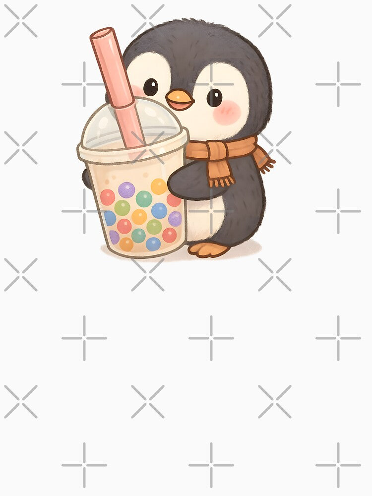 Adorable Doodle Drawing Of Cute Penguin Drinking Bubble Tea by SassyArtistry