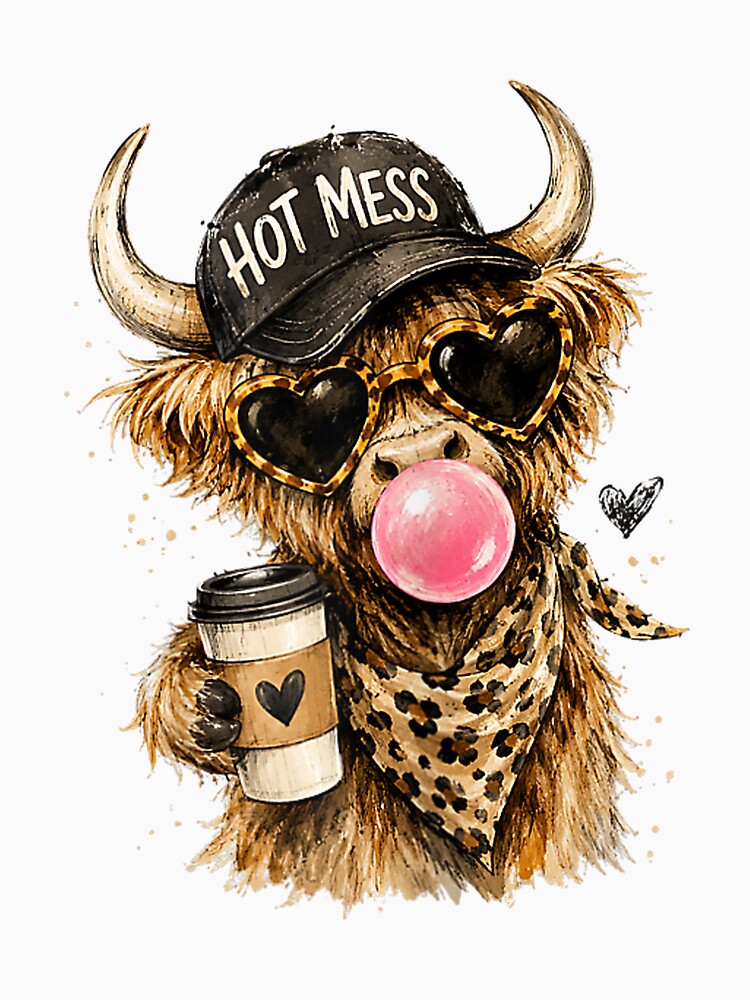 Hot Mess Highland Cow Bubblegum Sunglasses Coffee Lover by FrankIsabel