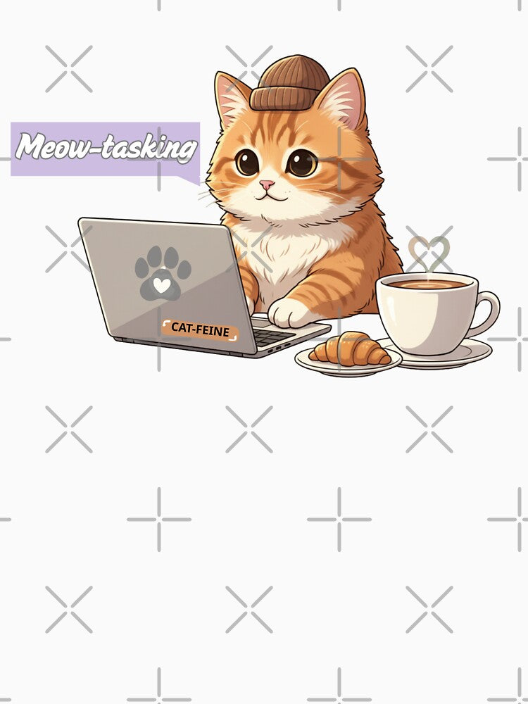 Meow-tasking Cat - Work From Home Laptop Coffee Design by Ink & Soul