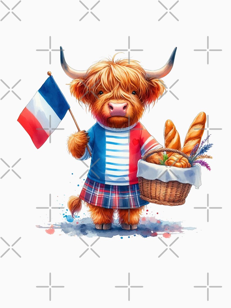Scottish Highland Cow in France Colorful Watercolor by MaedK