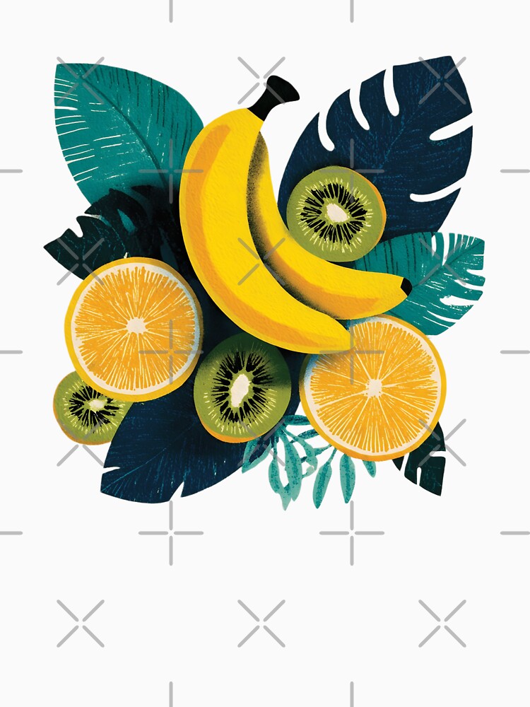 Tropical Fruit & Monstera Leaves Retro Summer Art by ayatstudio