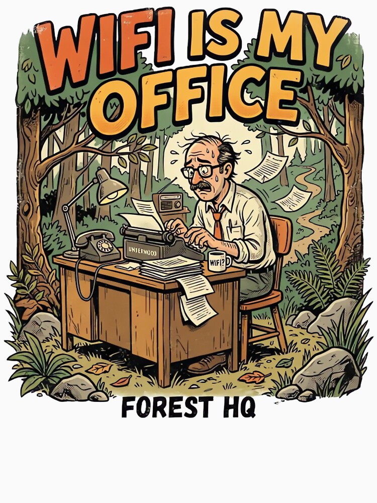 WiFi Is My Office Forest HQ Funny Remote Work Vintage T-Shirt Design by urbinet
