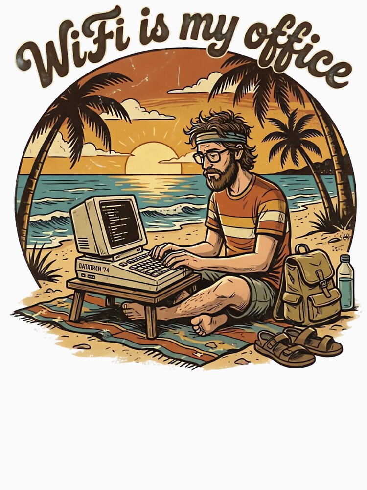 WiFi Is My Office Retro Beach Digital Nomad T-Shirt by urbinet