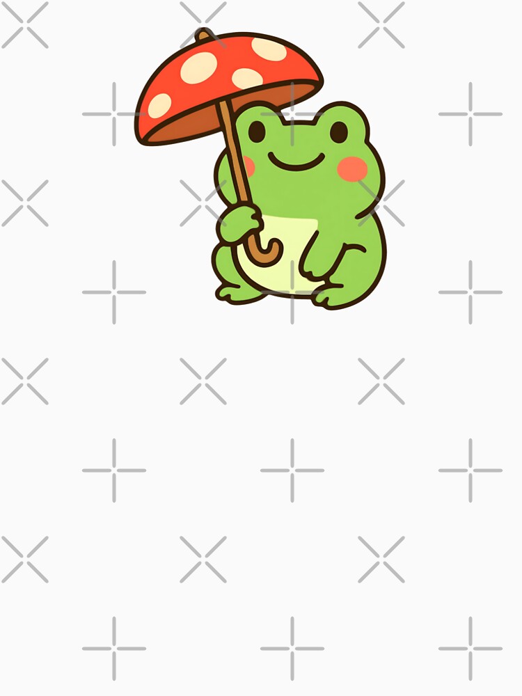 Cute Frog with Mushroom Umbrella Kawaii Cartoon by Glimsy