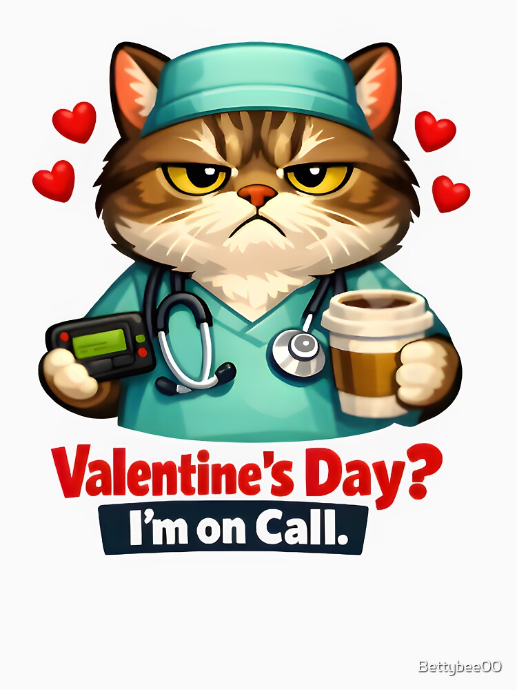 Valentine’s Day? I’m on Call – Funny Cat Veterinarian Valentine Design by Bettybee00