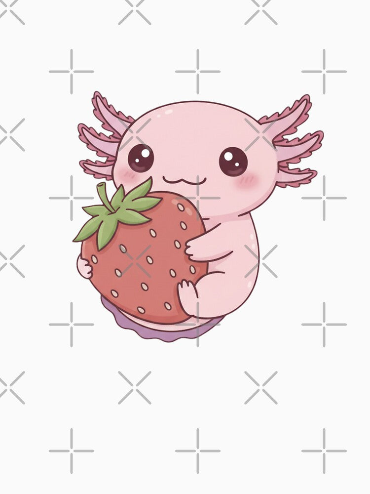 Strawberry Axolotl cute kawaii pink funny adorable doodle birthday christmas by CheeseBlueprint