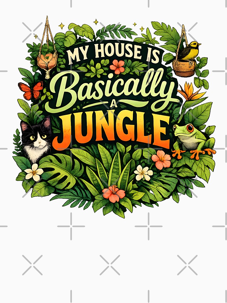 My House Is Basically a Jungle – Tropical Plant Lover Cat & Frog Design by blankTeeShirt