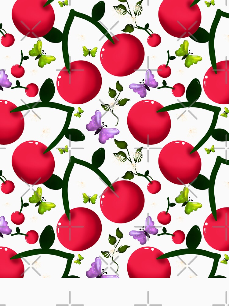 Cute Cherry Butterfly Pattern, Glossy Kawaii Fruit Floral Seamless Design, Pink Aesthetic Summer Cute Pattern by HopeAndHustle