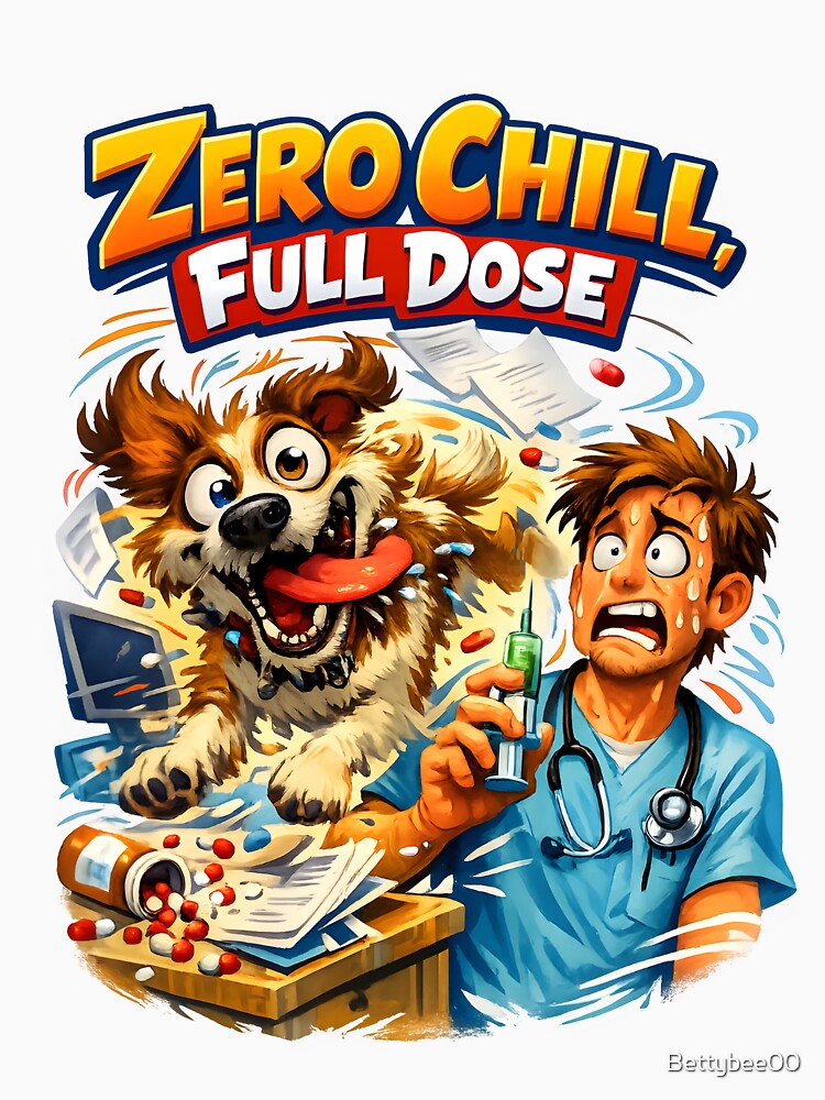 Zero Chill, Full Dose – Funny Veterinary Dog Illustration by Bettybee00