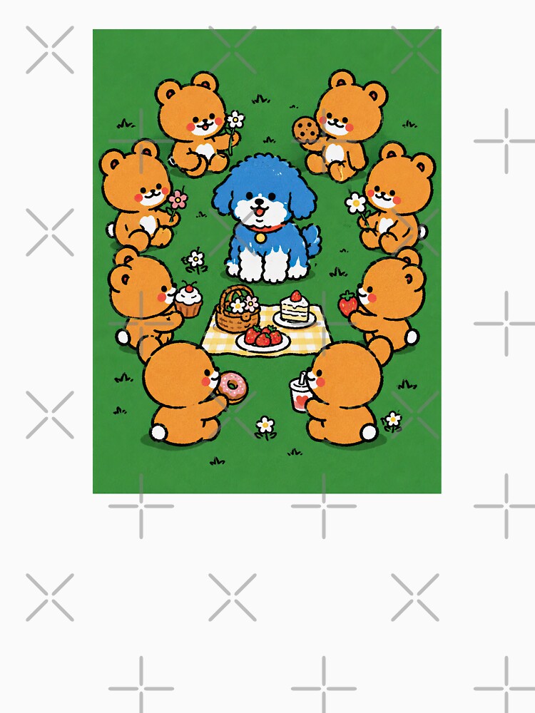 Blue Poodle Picnic with Teddy Bears by Flying Doggo