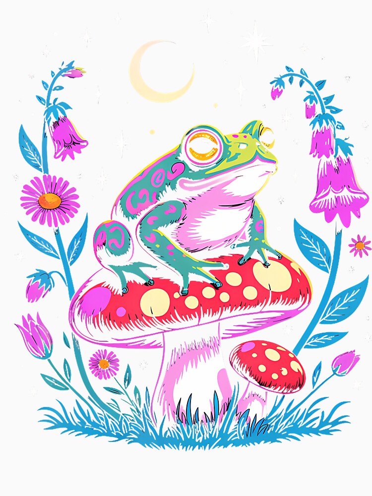 Floral And Frog Sitting On Mushroom by AngelaSandra