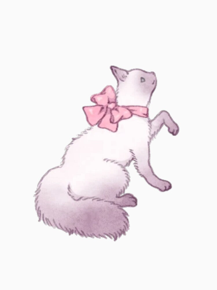 Coquette cat with pink ribbon bow by Pixiedrop