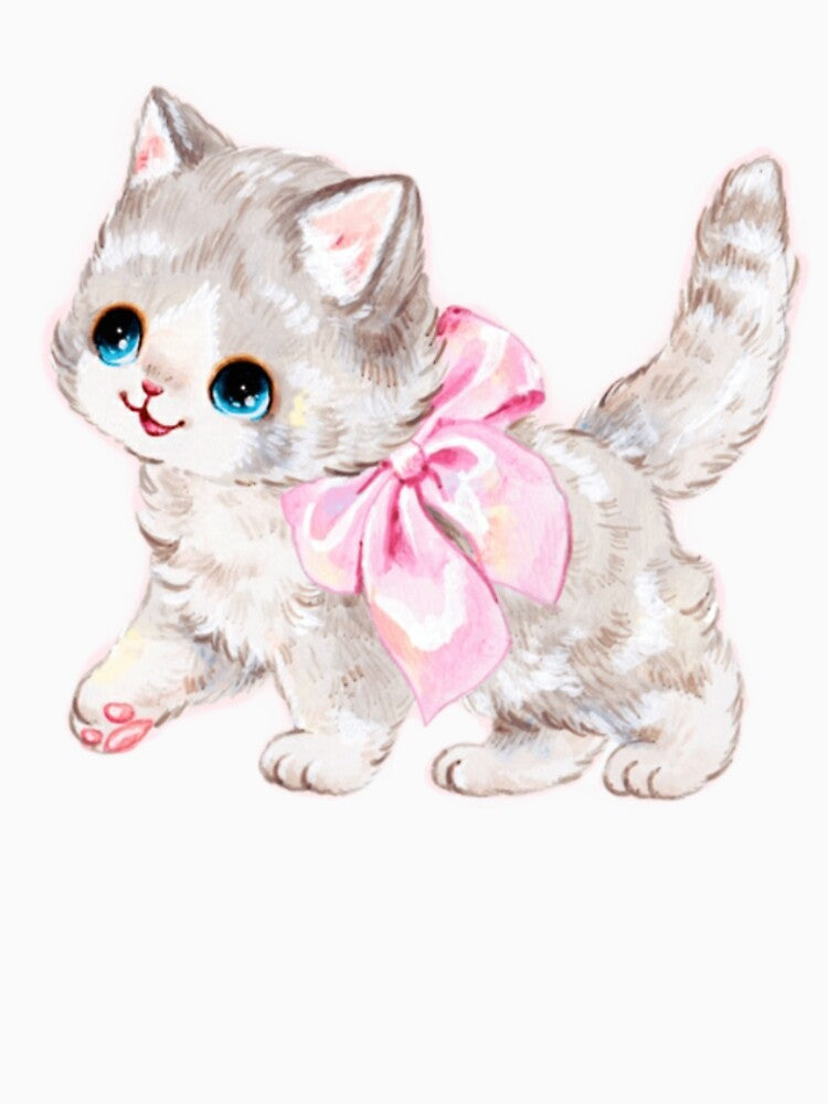 Vintage Cat With Pink Ribbon Bow Sticker by Letsgonjdevils0