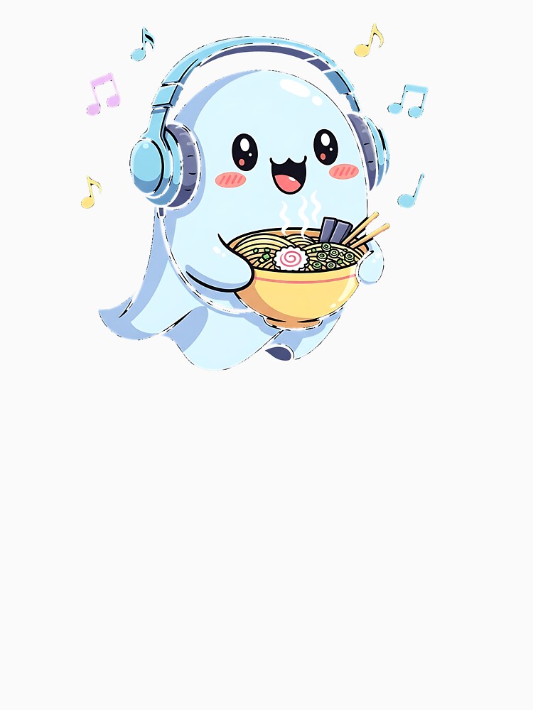 Cute Musical Ghost Eating Ramen Halloween by cawtoon