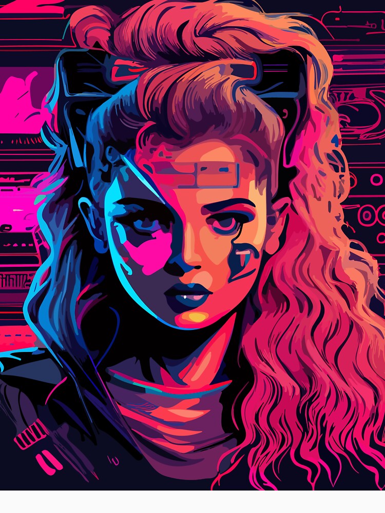 Beautiful girl with long curly hair, 80-90s. Bright cartoon pop art retro vector illustration. by NadiiaSemyroz