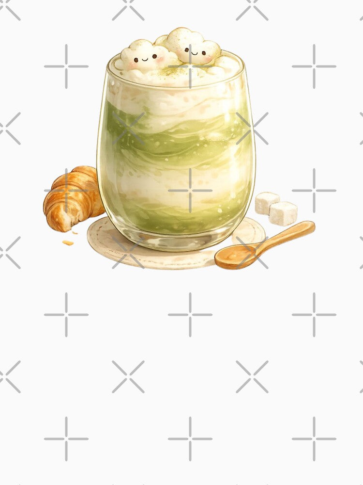 Cute Matcha Latte Kawaii Café Illustration by MeghannsMinimalMeals