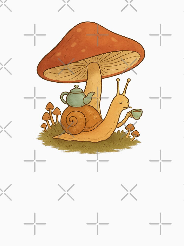 Snail Tea Time Under Mushroom by Miximondo