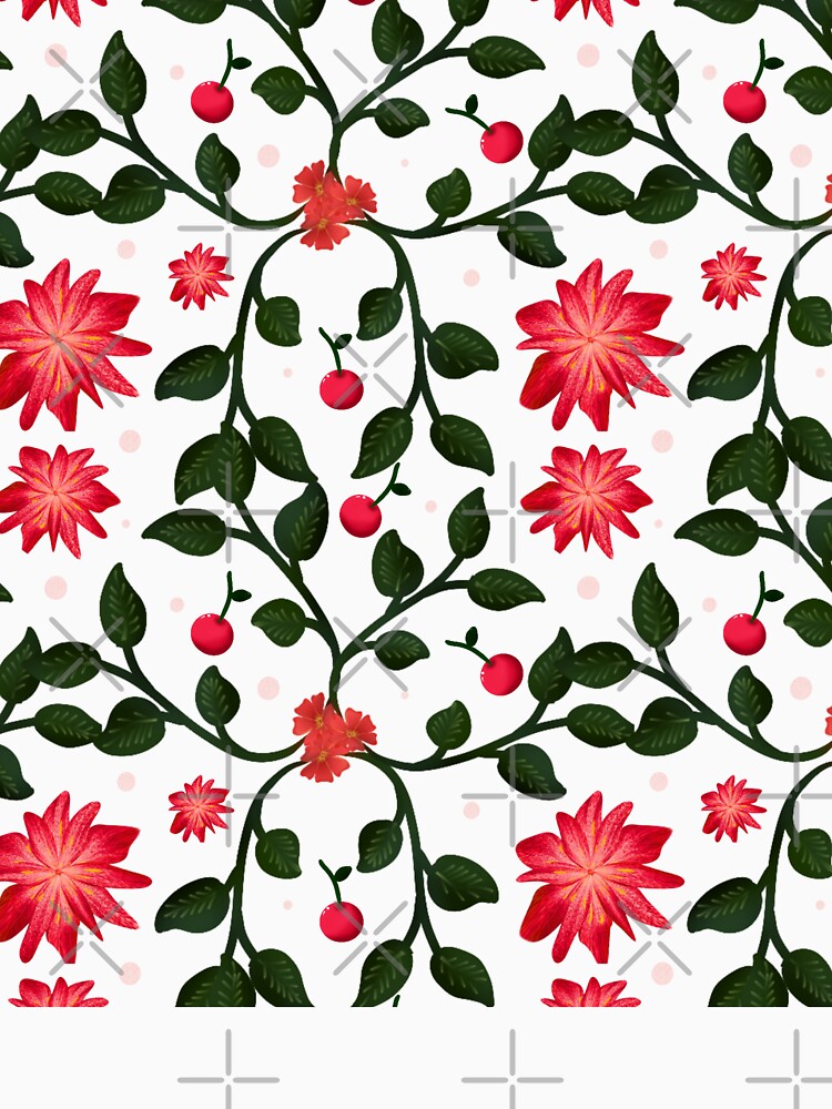 Cherry Blossom Floral Vine Pattern with Cherries by HopeAndHustle